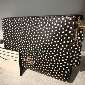 Coach Crossbody Bag Spot Print Polkadot Gold/Black CCI77 & Cream WALLET CASE SET